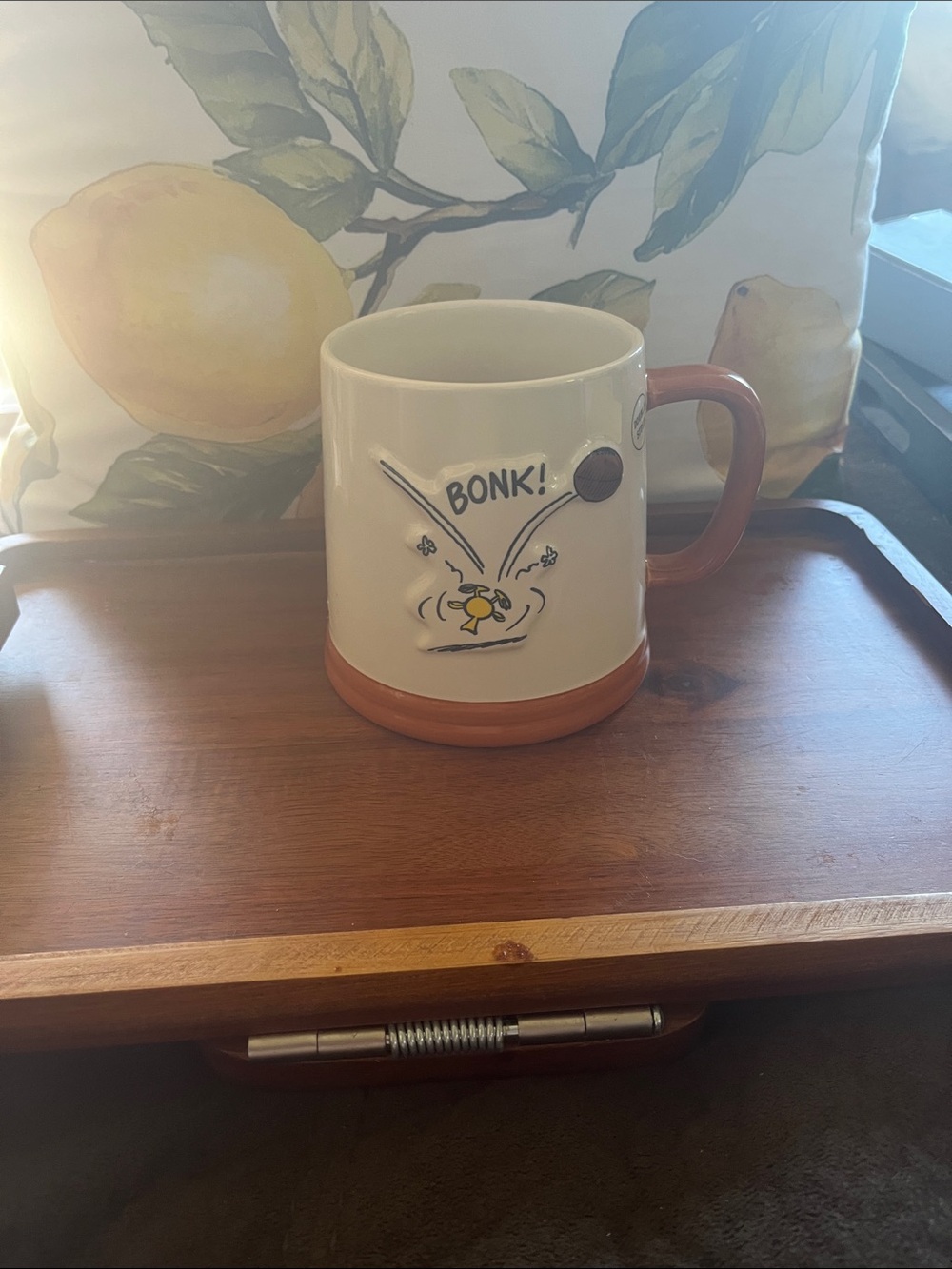 Rae Dunn x Peanuts White Ceramic Mug with Brown Handle & Base
